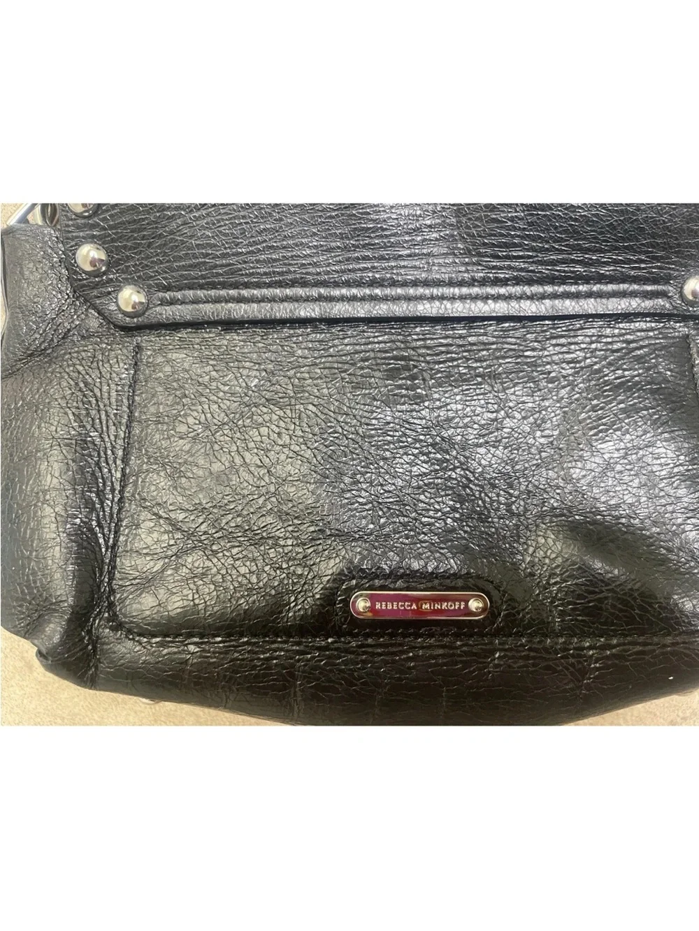 Rebecca Minkoff Black Leather Studded Flap Crossbody